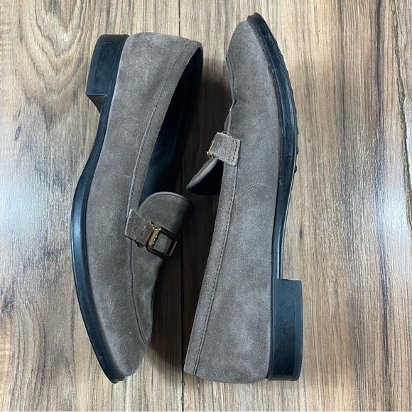 TOD’S Loafers Slip On Gold Hardware Brown Suede Size 8.5 Women’s - Picture 6 of 9